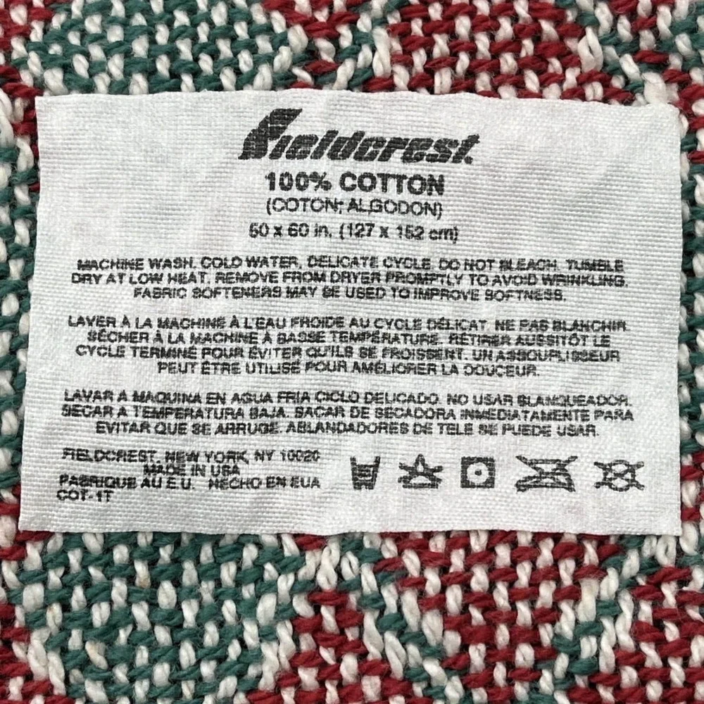 Vintage Fieldcrest Christmas Throw 50x60 in Cotton Woven Blanket Trees USA NOS